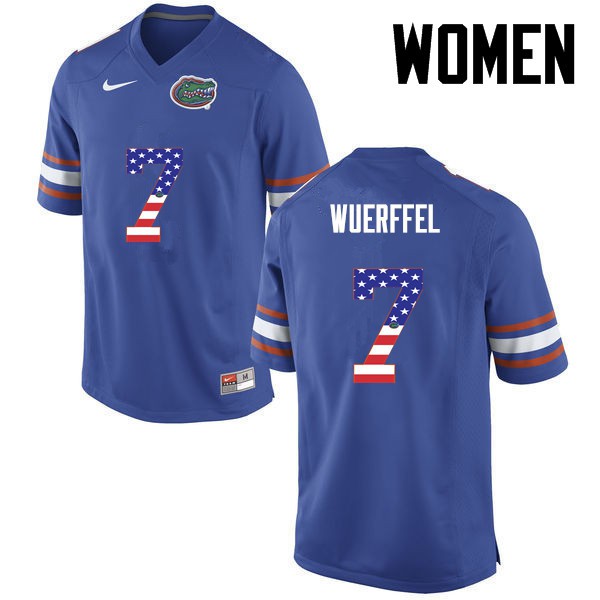 Florida Gators Women #7 Danny Wuerffel College Football Jersey USA Flag Fashion Blue